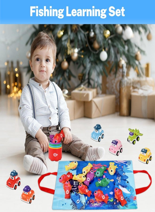 GOLDGE 2-in-1 Montessori Toys for 1 Year Old - Toddler Fishing Game with Stacking Cups & Pull-Back Cars, Soft Sensory Learning Toys for 12-18 Months, Educational Sorting & Counting Baby Toy Birthday Gifts - Image 5